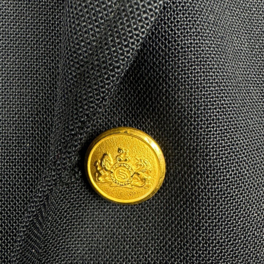 Stafford Mens Navy Blue Worsted Wool Blend Blazer Gold Crest Button Jacket 42S - Picture 7 of 12